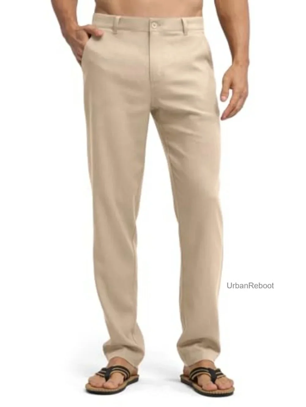 Men's Linen Dress Pants Casual Lightweight Trousers 4 Pockets Regular Fit